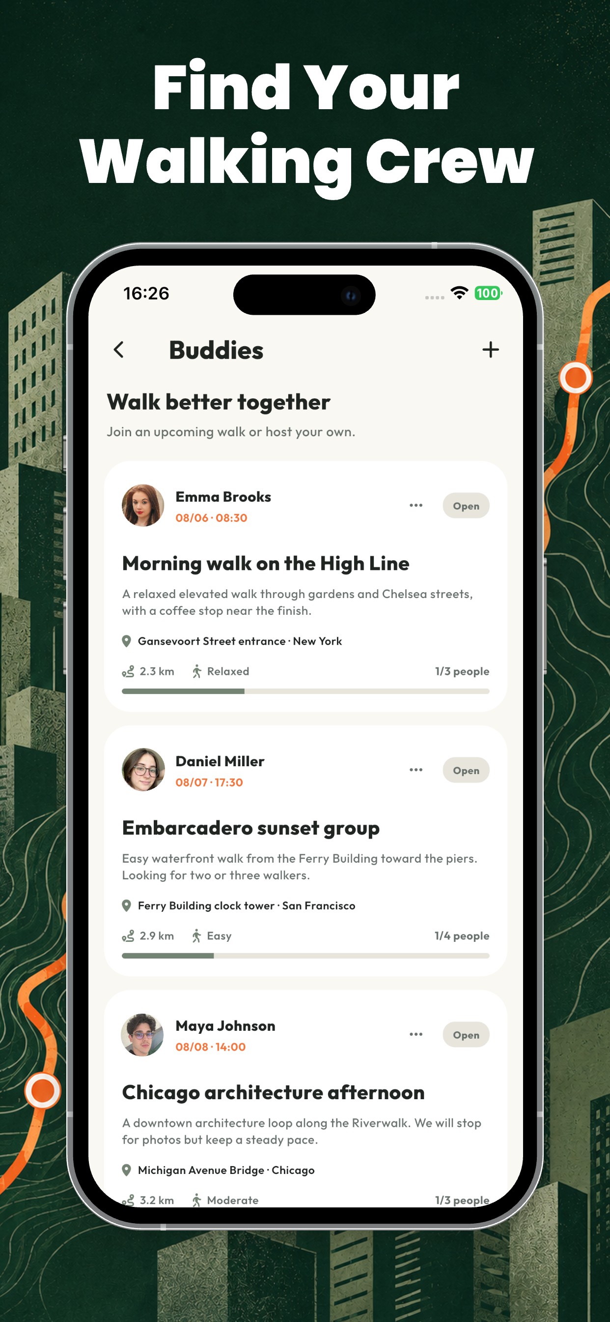 Find nearby walking buddies