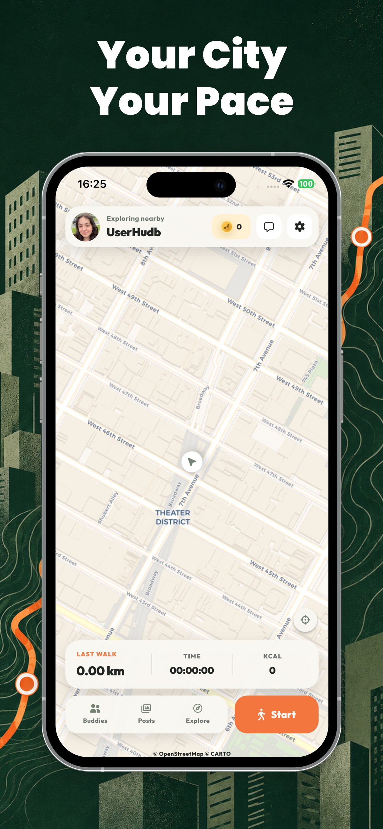 Track your city walk on the map